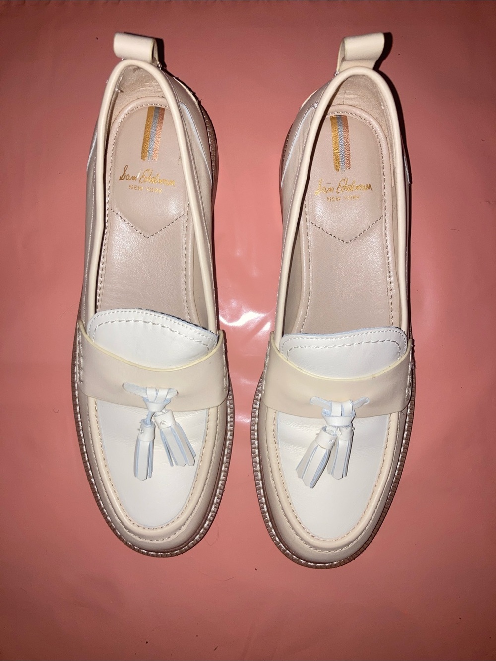 Sam Edelman Cream and White Tassel Loafers